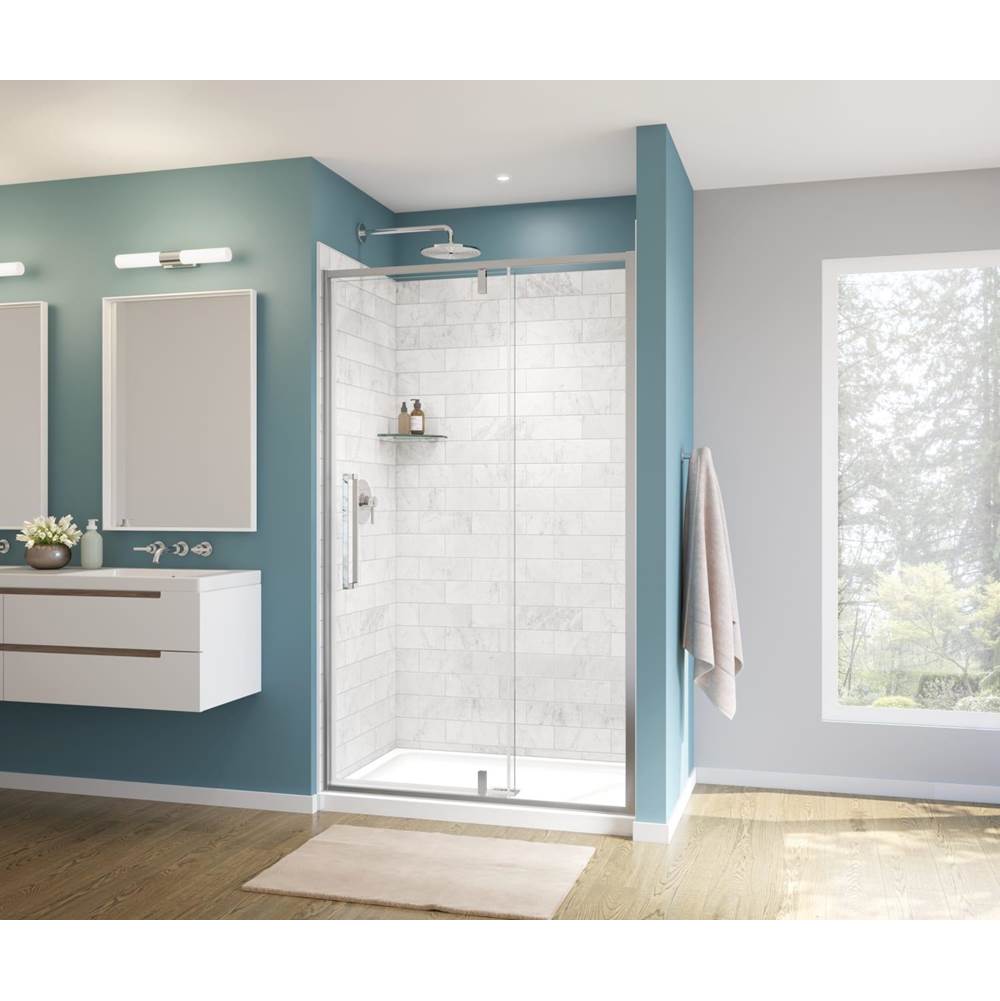 Maax - Uptown 45-47 x 76 in. 8 mm Pivot Shower Door for Alcove Installation with Clear glass in Chrome & White Marble