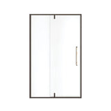 Uptown 45-47 x 76 in. 8 mm Pivot Shower Door for Alcove Installation with Clear glass in Dark Bronze & Beige Marble