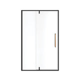 Uptown 45-47 x 76 in. 8 mm Pivot Shower Door for Alcove Installation with Clear glass in Matte Black & Wood