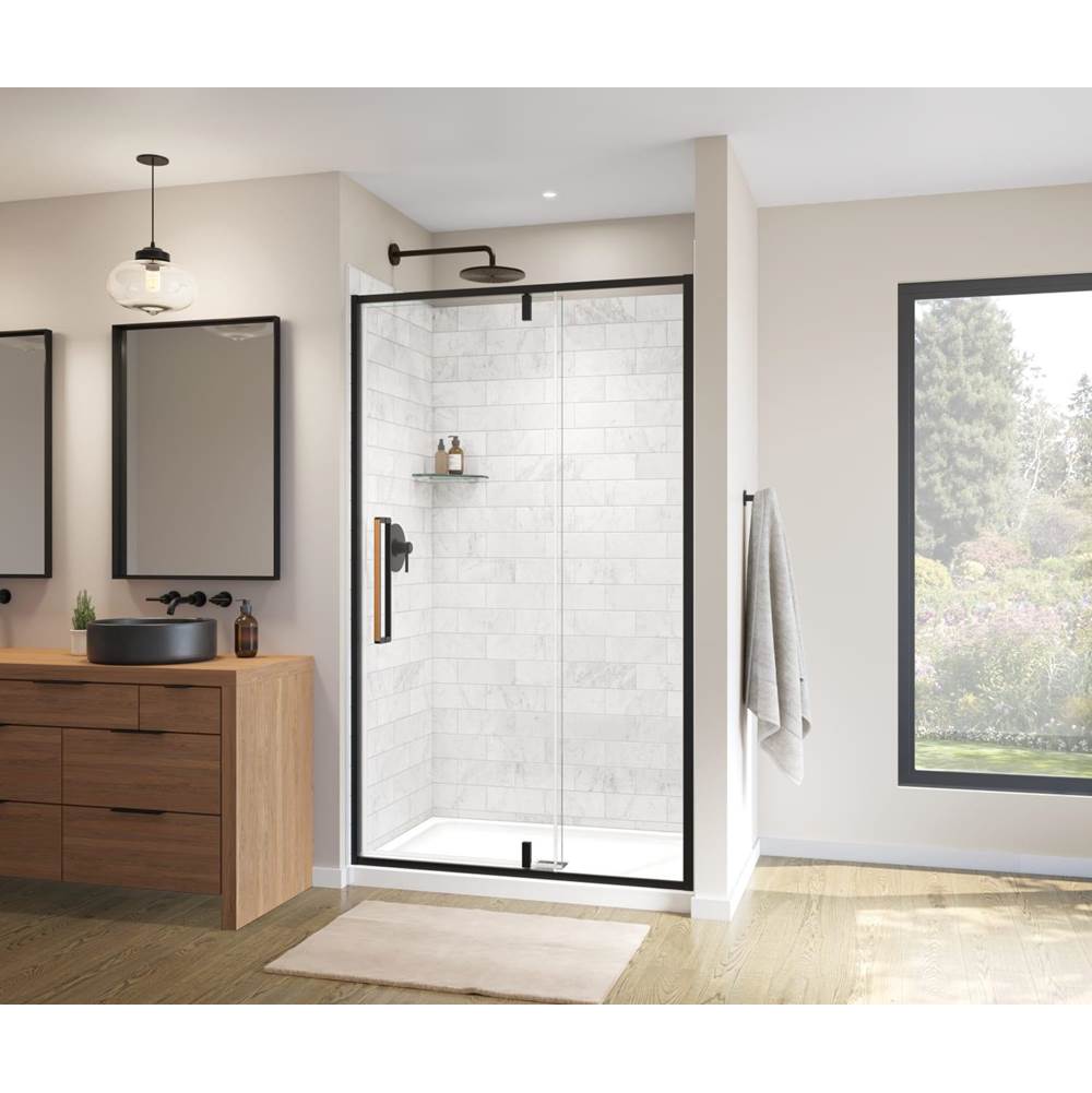 Maax - Uptown 45-47 x 76 in. 8 mm Pivot Shower Door for Alcove Installation with Clear glass in Matte Black & Wood