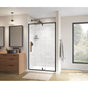 Maax - Uptown 45-47 x 76 in. 8 mm Pivot Shower Door for Alcove Installation with Clear glass in Matte Black & Wood