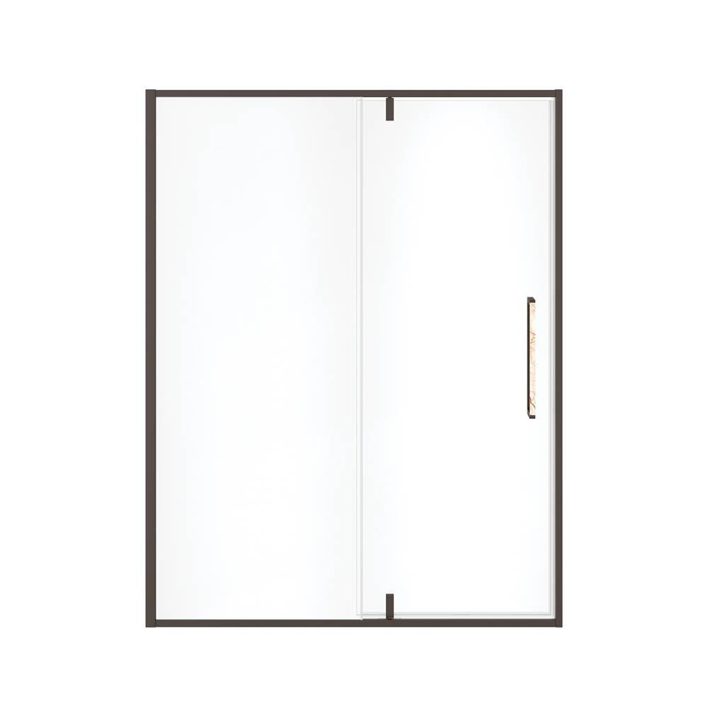 Uptown 57-59 x 76 in. 8 mm Pivot Shower Door for Alcove Installation with Clear glass in Dark Bronze & Beige Marble