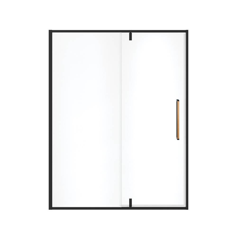 Uptown 57-59 x 76 in. 8 mm Pivot Shower Door for Alcove Installation with Clear glass in Matte Black & Wood