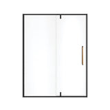 Uptown 57-59 x 76 in. 8 mm Pivot Shower Door for Alcove Installation with Clear glass in Matte Black & Wood