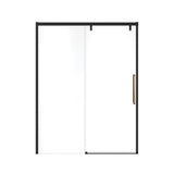 Uptown 56-59 x 76 in. 8 mm Sliding Shower Door for Alcove Installation with Clear glass in Matte Black & Wood