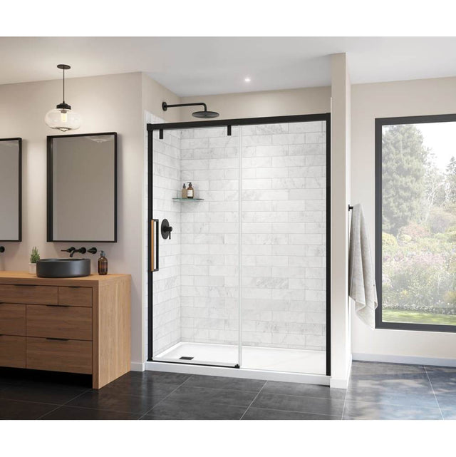 Maax - Uptown 56-59 x 76 in. 8 mm Sliding Shower Door for Alcove Installation with Clear glass in Matte Black & Wood