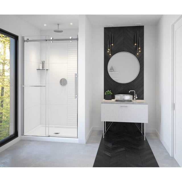 Maax - Vela 44.5-47 x 78.75 in. 8mm Sliding Shower Door with Towel Bar for Alcove Installation with Clear glass in Chrome and Matte White