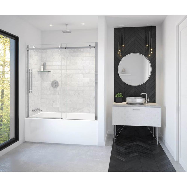 Maax - Vela 56.5-59 x 59 in. 8 mm Sliding Tub Door for Alcove Installation with Clear glass in Chrome and Matte White