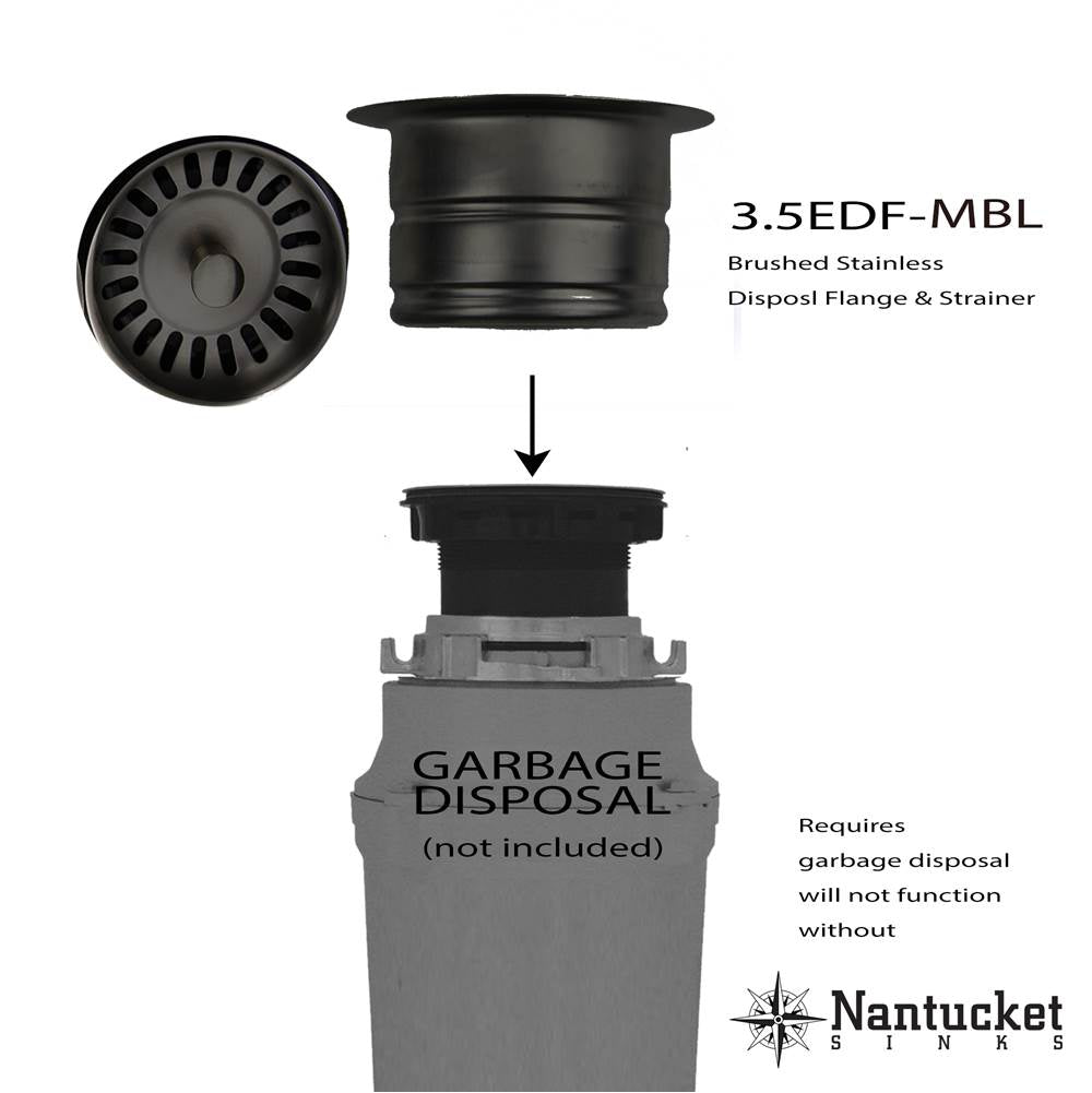 Nantucket Sink 3.5 Inch Extended Flange Disposal Kitchen Drain in Brushed Stainless
