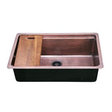 Nantucket Sinks - Brightwork Collection Hammered Copperl Large Single Bowl Prep Station Sink. Sink Includes Accacia Cutting Board - Antique Matte Finish