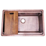 Brightwork Collection Hammered Copperl Large Single Bowl Prep Station Sink. Sink Includes Accacia Cutting Board