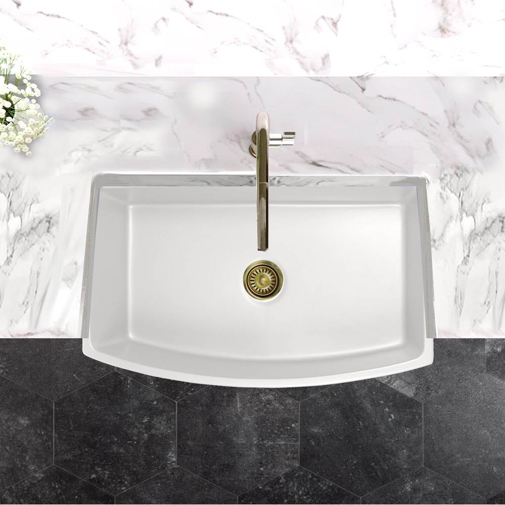 Italian Made Fine Fireclay Curved Apron Farmer Sink Finished In A Concrete Finish, Optional Bottom Grid - Bg-Fc3320Ca