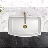Italian Made Fine Fireclay Curved Apron Farmer Sink Finished In A Concrete Finish, Optional Bottom Grid - Bg-Fc3320Ca