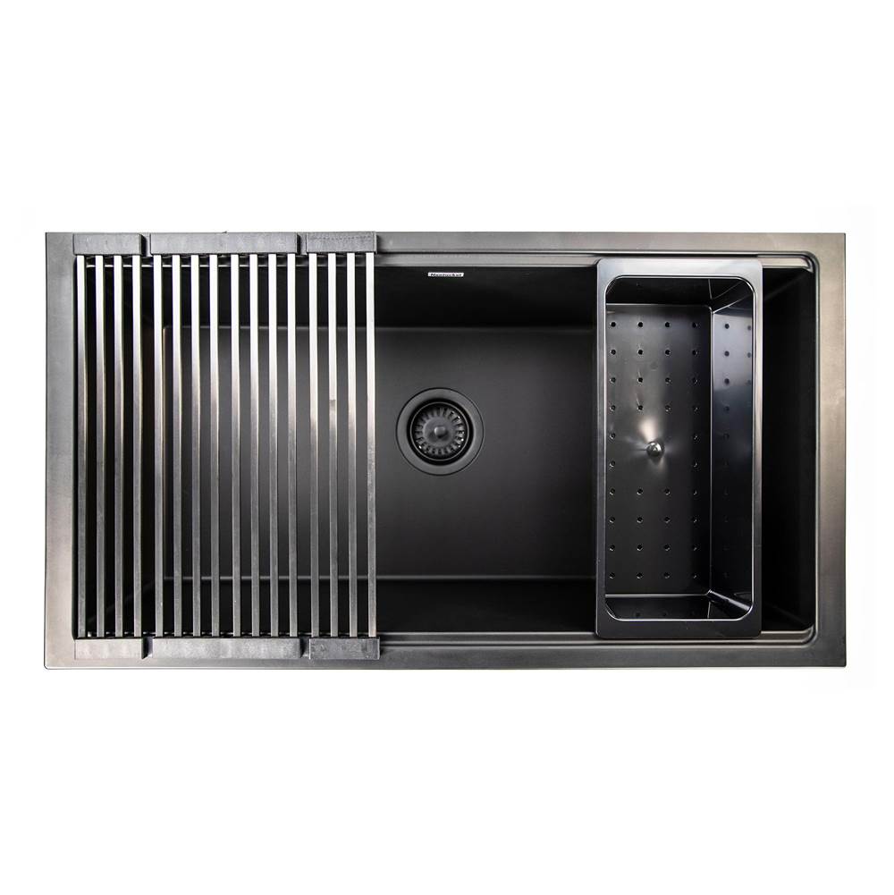 Plymouth Collection Granite Composite Workstation Sink In Matte Black