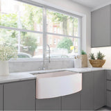 Italian Made Fine Fireclay Curved Apron Farmer Sink Finished In A Concrete Finish, Optional Bottom Grid - Bg-Fc3320Ca