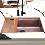 Brightwork Collection Hammered Copperl Large Single Bowl Prep Station Sink. Sink Includes Accacia Cutting Board