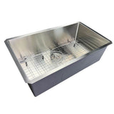 Nantucket Sinks - 32 Inch Pro Series Large Rectangle Single Bowl Undermount Zero Radius Stainless Steel Kitchen Sink - satin