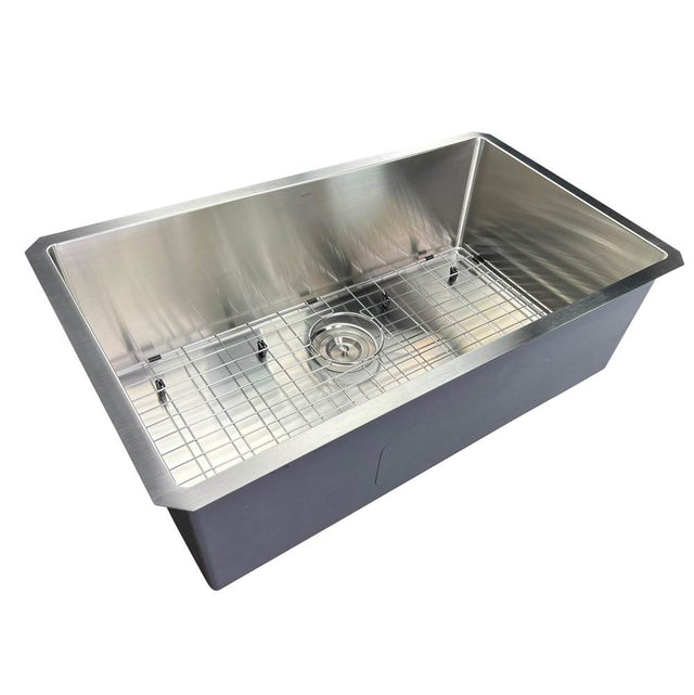 Nantucket Sinks - 32 Inch Pro Series Large Rectangle Single Bowl Undermount Zero Radius Stainless Steel Kitchen Sink - satin