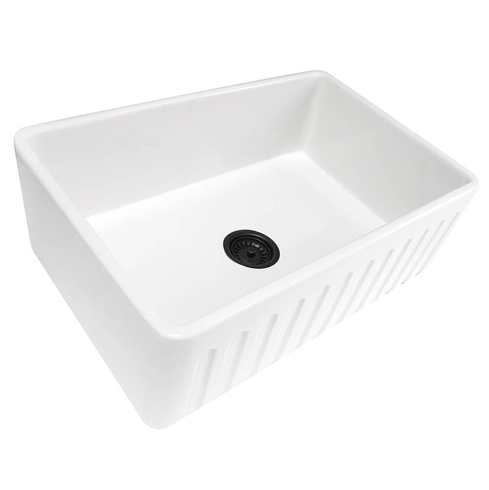Nantucket Sinks - 33 Inch Fireclay Farmhouse Kitchen Sink - Glazed White