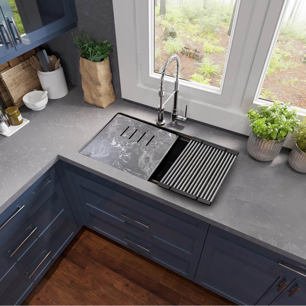 Plymouth Collection Granite Composite Workstation Sink In Matte Black
