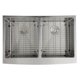Nantucket Sinks - 33 Inch Double Bowl Farmhouse Apron Front Stainless Steel Kitchen Sink - Brushed Satin