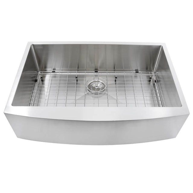 Nantucket Sinks - 33 Inch Pro Series Small Radius Farmhouse Apron Front Stainless Steel Sink - Brushed Satin