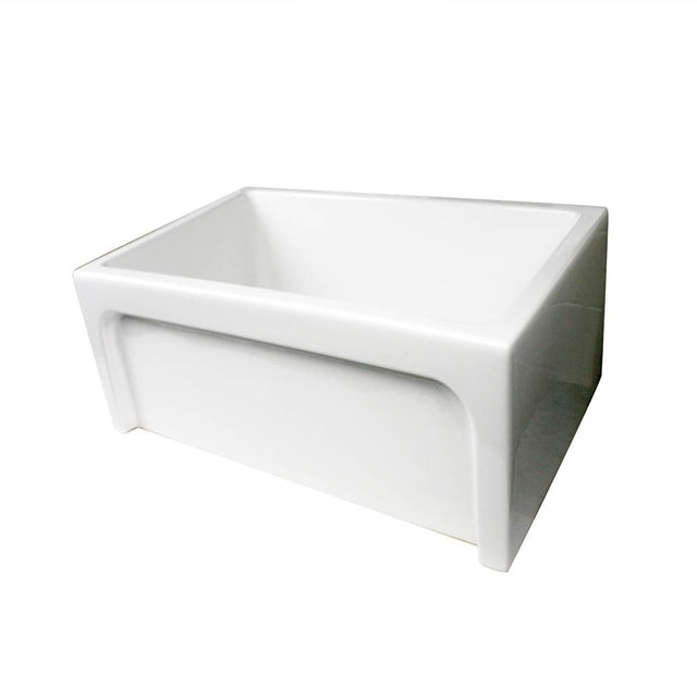 Nantucket Sinks - 24 Inch Fireclay Farmhouse Apron Sink with reversible facades. Plain on one side and arched on the other - Porcelain Enamel Glaze White