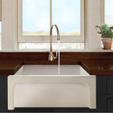 24 Inch Fireclay Farmhouse Apron Sink with reversible facades. Plain on one side and arched on the other