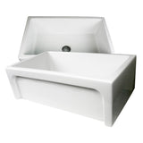 Nantucket Sinks - 30 Inch Fireclay Farmhouse Apron Sink with reversible facades. Plain on one side and arched on the other - Porcelain Enamel Glaze White