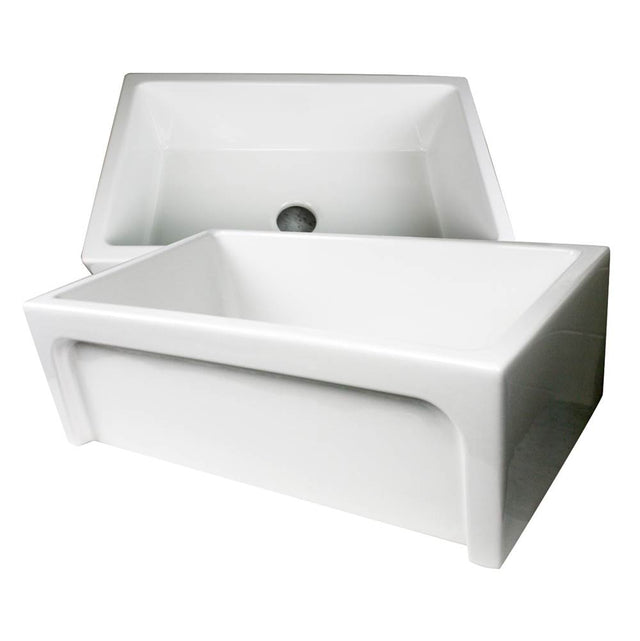 Nantucket Sinks - 30 Inch Fireclay Farmhouse Apron Sink with reversible facades. Plain on one side and arched on the other - Porcelain Enamel Glaze White