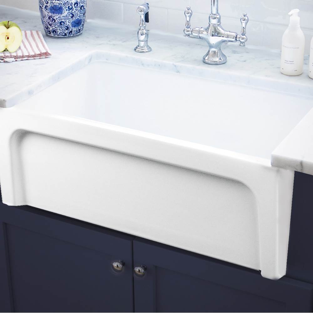 30 Inch Fireclay Farmhouse Apron Sink with reversible facades. Plain on one side and arched on the other