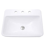 Nantucket Sinks - 23 Inch 3-hole Rectangular Drop-In Ceramic Vanity Sink - Porcelain Enamel Glaze White