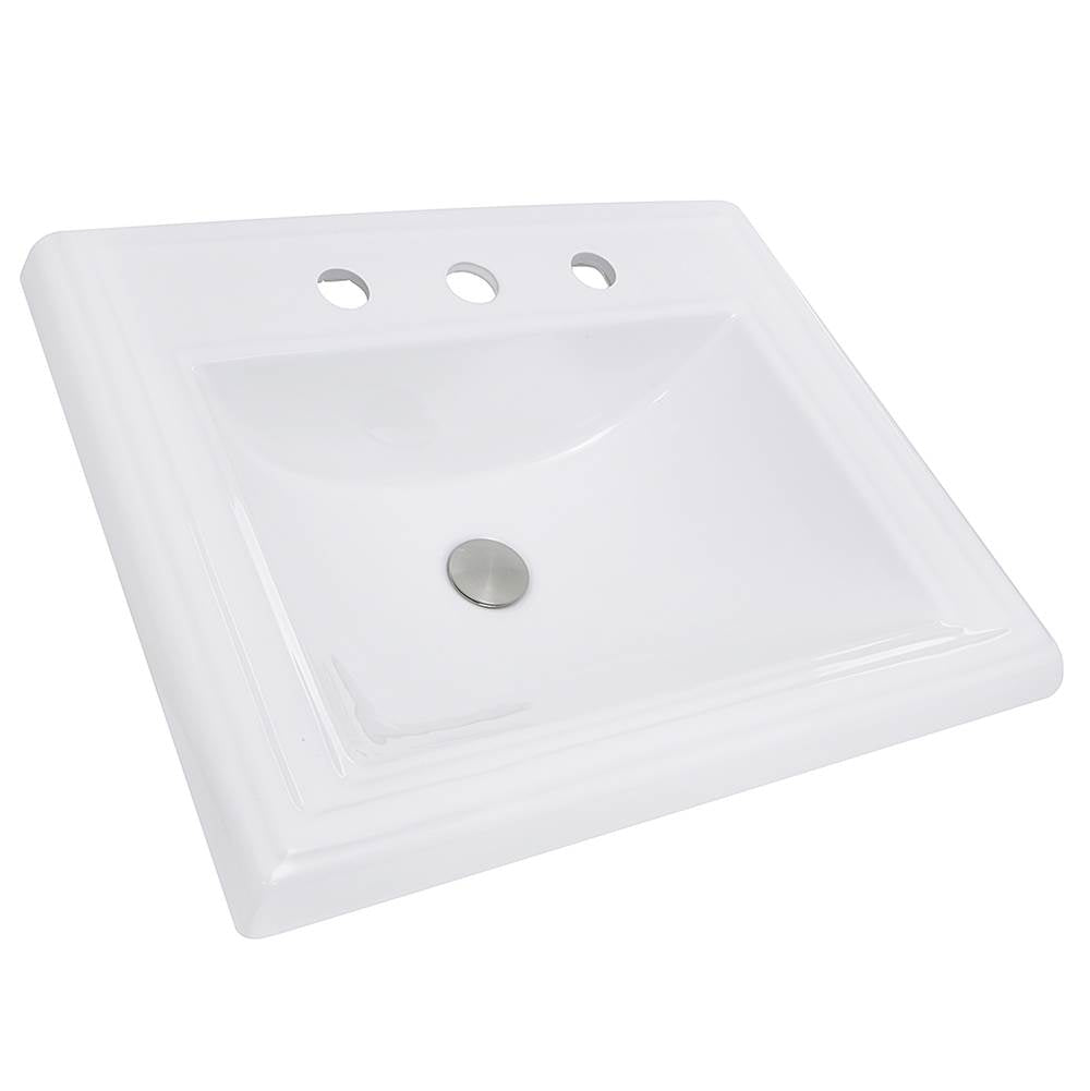 Nantucket Sinks - 23 Inch Rectangular Drop-In Ceramic Vanity Sink - Porcelain Enamel Glaze White