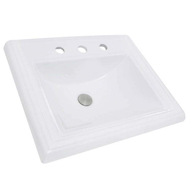 Nantucket Sinks - 23 Inch Rectangular Drop-In Ceramic Vanity Sink - Porcelain Enamel Glaze White