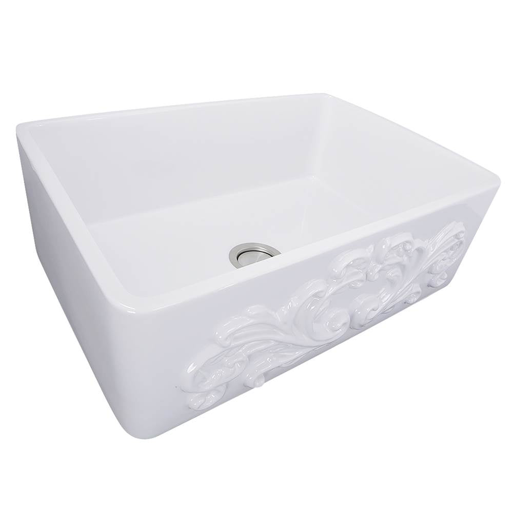 Nantucket Sinks - 30-Inch Farmhouse Fireclay Sink with Filigree Apron - Filigree