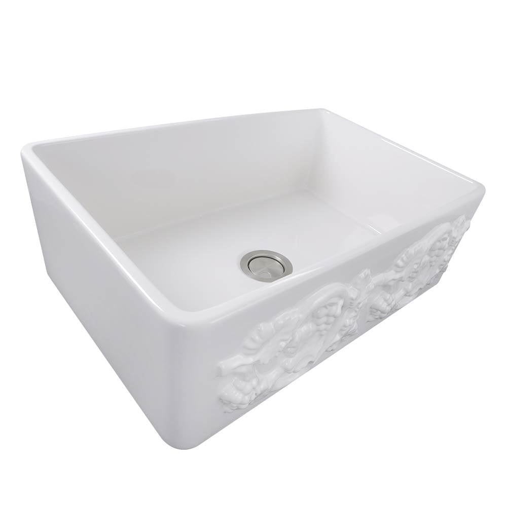 30-Inch Farmhouse Fireclay Sink with Grapes Apron