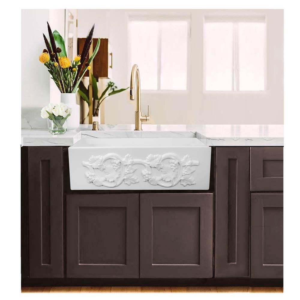 30-Inch Farmhouse Fireclay Sink with Grapes Apron