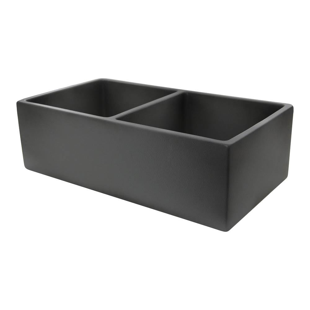 Nantucket Sinks - Double Bowl Farmhouse Fireclay Sink with Concrete Finish - Concrete