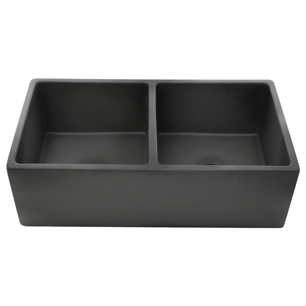 Double Bowl Farmhouse Fireclay Sink with Concrete Finish
