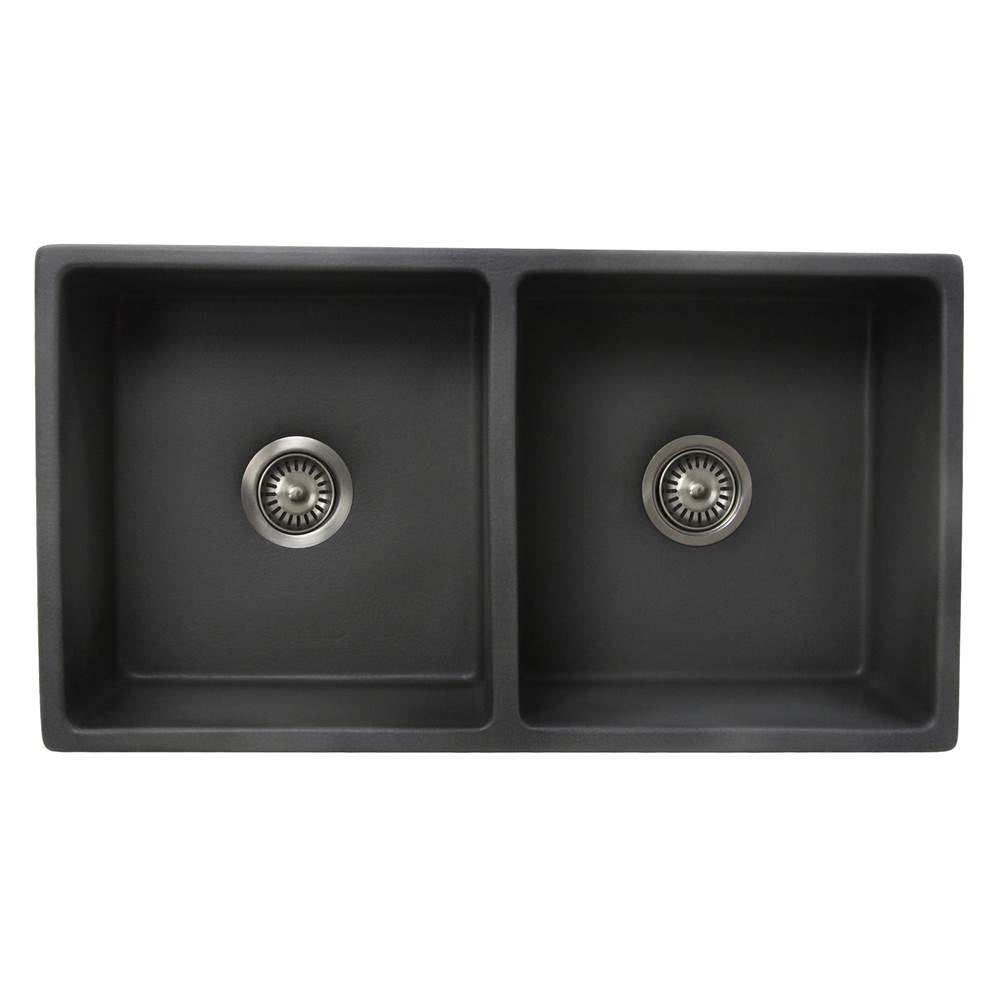 Double Bowl Farmhouse Fireclay Sink with Concrete Finish