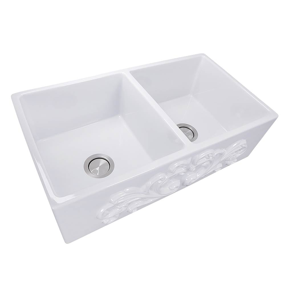 Double Bowl Farmhouse Fireclay Sink with Concrete Finish