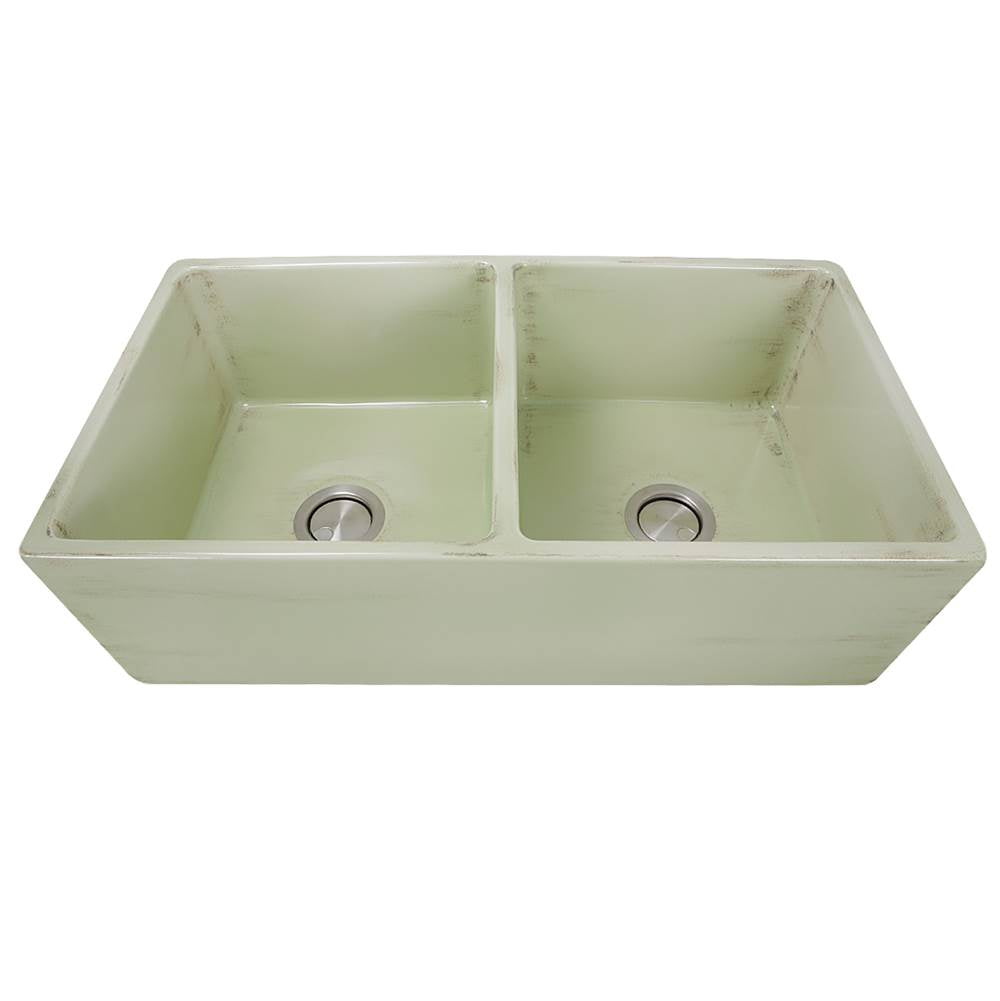 Nantucket Sinks - Double Bowl Farmhouse Fireclay Sink with Shabby Green Finish - Shabby Green