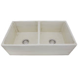 Nantucket Sinks - Double Bowl Farmhouse Fireclay Sink with Shabby Straw Finish - Shabby Straw