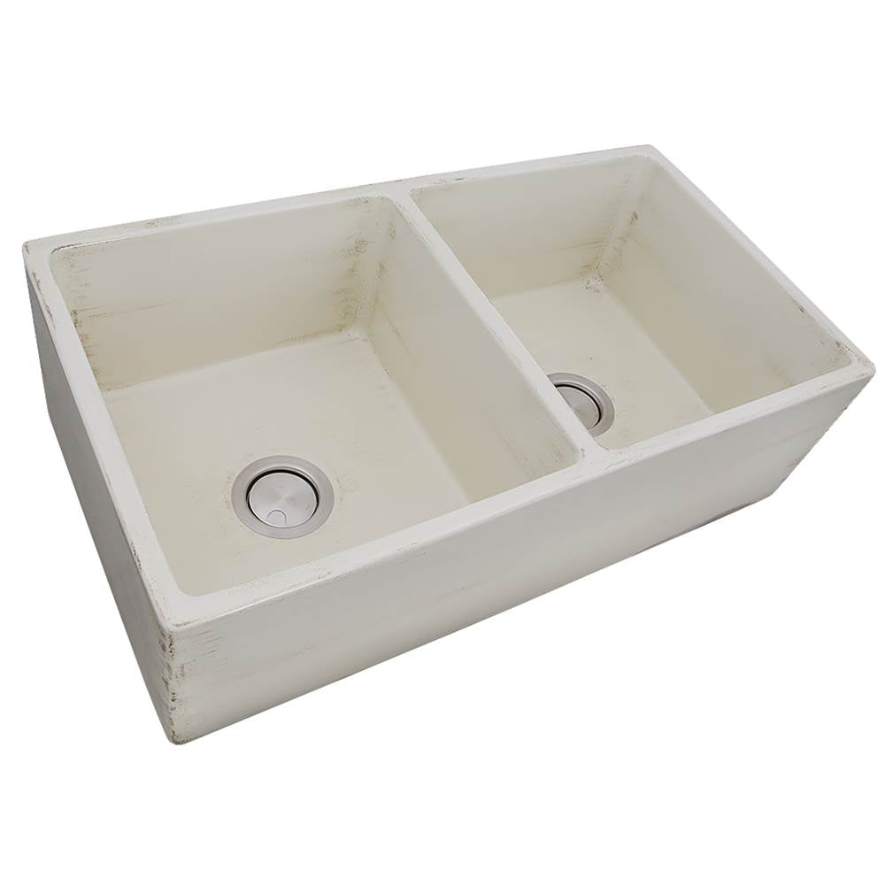 Double Bowl Farmhouse Fireclay Sink with Concrete Finish