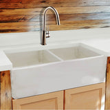 Double Bowl Farmhouse Fireclay Sink with Concrete Finish