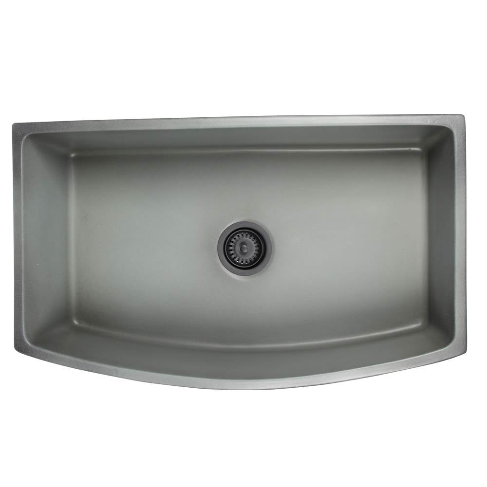Nantucket Sinks - Italian Made Fine Fireclay Curved Apron Farmer Sink Finished In A Concrete Finish, Optional Bottom Grid - Bg-Fc3320Ca - Concrete