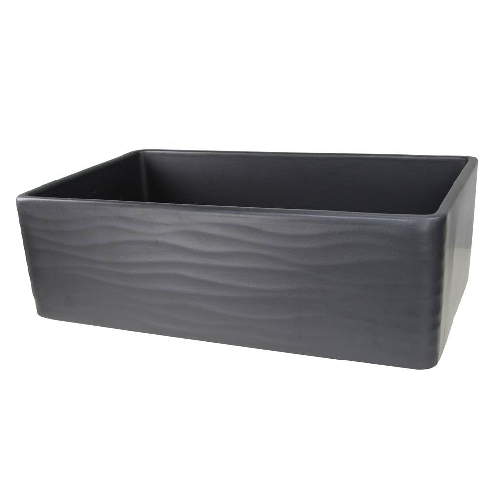 Nantucket Sinks - 33 Inch Matte Black Farmhouse Fireclay Sink with Waves Apron - Matte Black