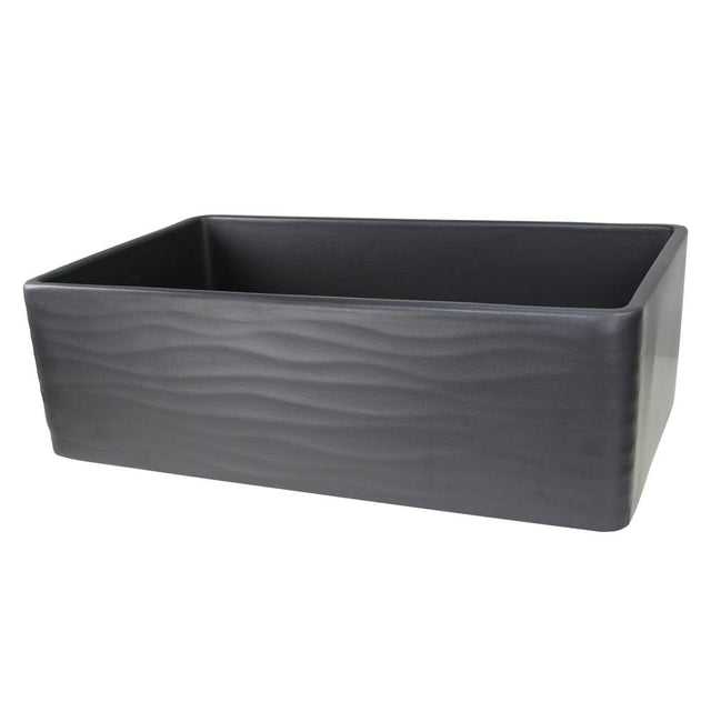 Nantucket Sinks - 33 Inch Matte Black Farmhouse Fireclay Sink with Waves Apron - Matte Black