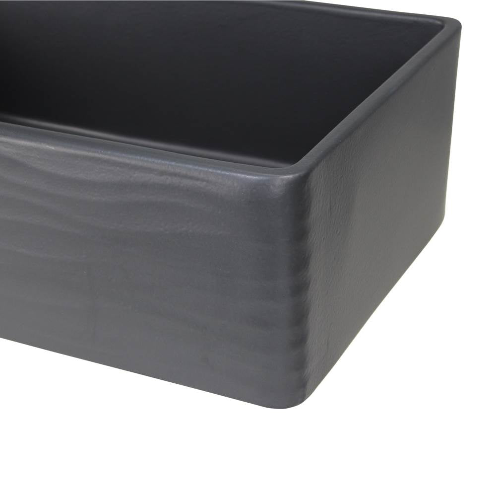 33 Inch Matte Black Farmhouse Fireclay Sink with Waves Apron