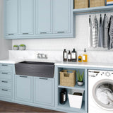 33 Inch Matte Black Farmhouse Fireclay Sink with Waves Apron